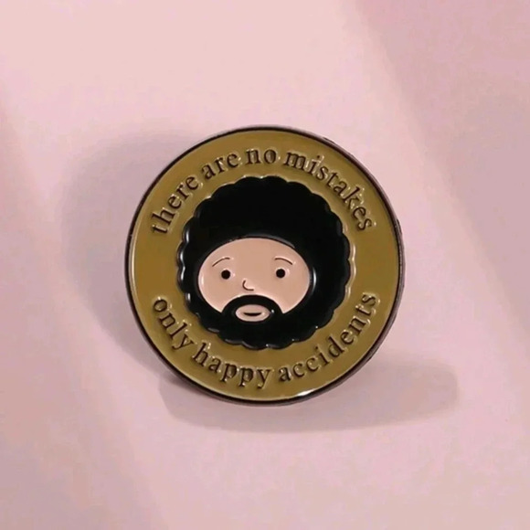 Cute Bob Ross only happy accidents pin brooch enamel charm purse bag decor satch - Picture 3 of 6